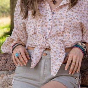 Picking Daisies Oversized Button Up Top, Blush, Size Small (4-6)